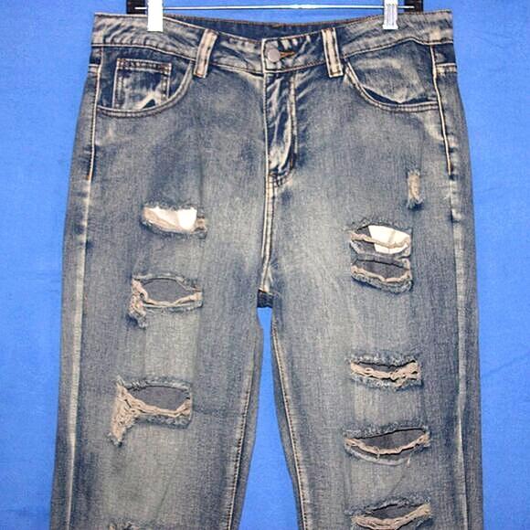 Distressed Denim Straight Leg Jeans Blue 34 - Picture 2 of 9